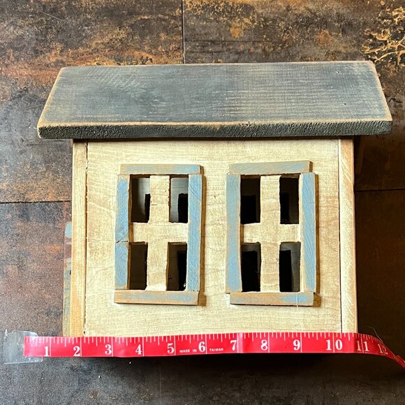 Vintage Handmade Primitive Wooden House, 12" x 11" - Picture 8 of 9